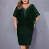 Elegant V-Neck Sleeveless Evening Dress with Sheer Cape, Women's Party Cocktail Dress In Black/Burgundy/Navy/Purple