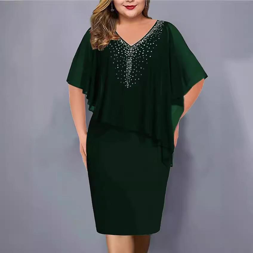 Elegant V-Neck Sleeveless Evening Dress with Sheer Cape, Women's Party Cocktail Dress In Black/Burgundy/Navy/Purple