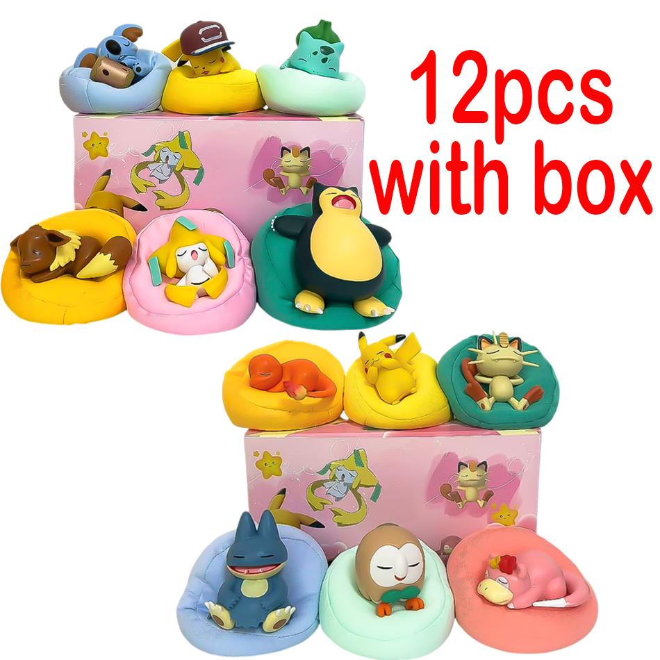 Toys 1-12pcs Pok É Mon Scale Ratio Model Figure 1-12 Pcs Pikachu Sleep Series Interior Hand Sleeping Position Gift Present for Sfriends