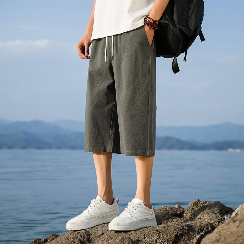 Lněné Kalhoty Letní Pánské Kraťasy Bavlna a Len Ležérní Kalhoty Čínský Styl Zkrácené Kalhoty