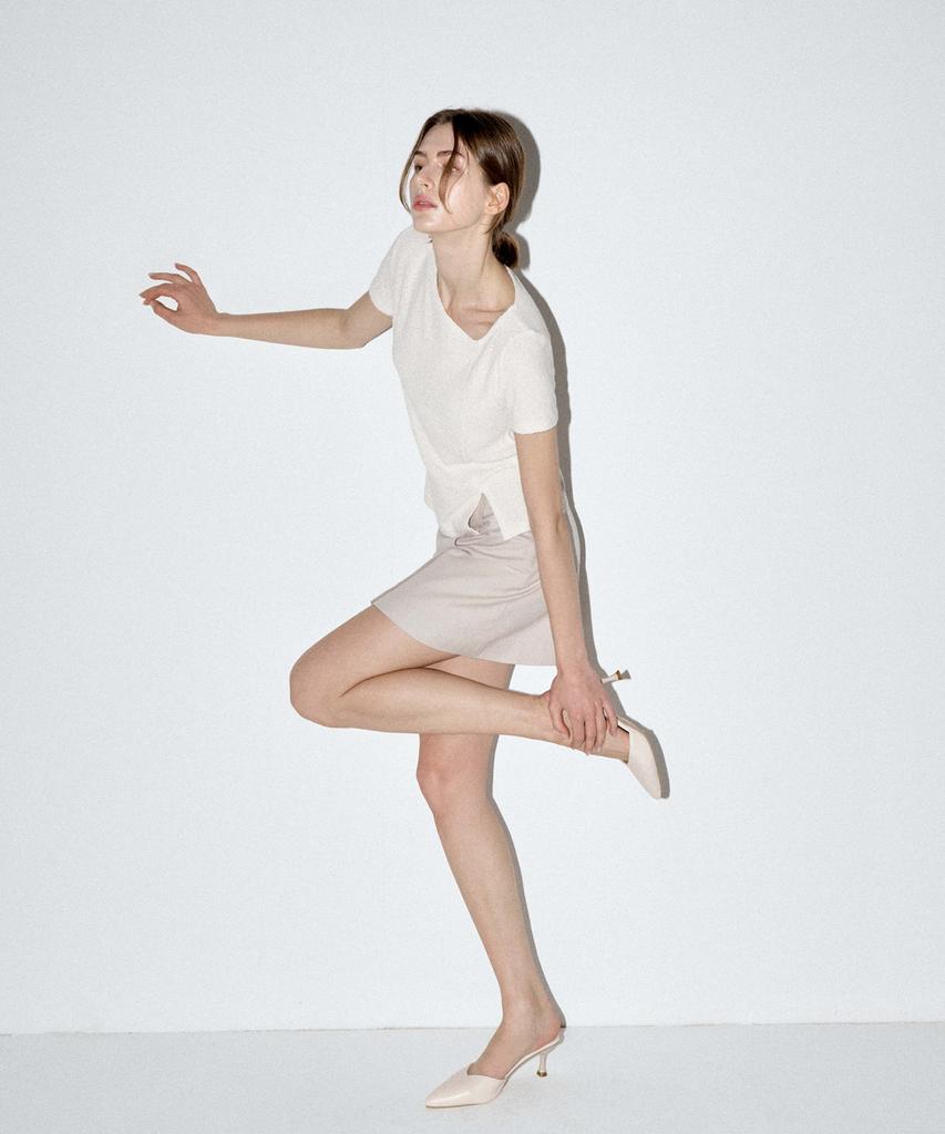 HYEYEONG KIM Boucle Asymmetrical Neck Short Sleeve Blouse - Ivory