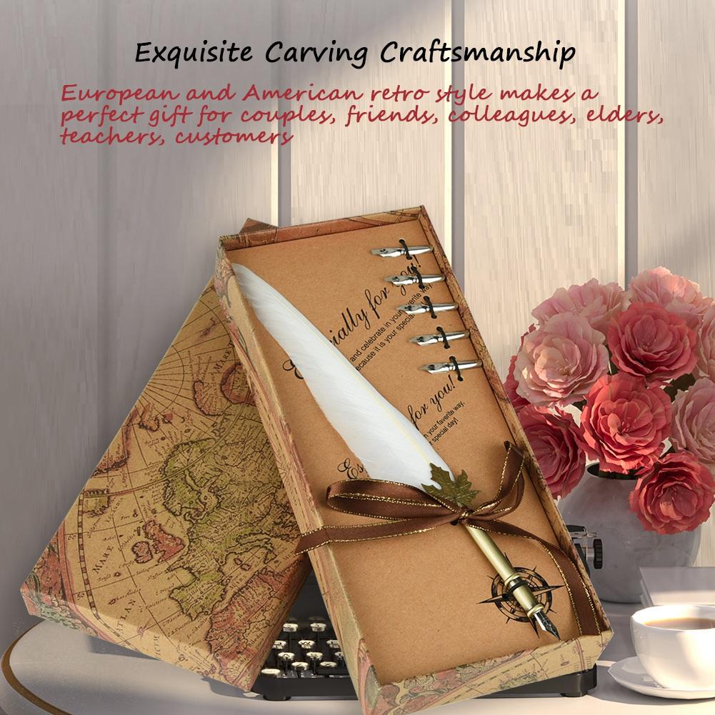 European Retro   Quill Alloy Pen Dip Nib Calligraphy Writing Pen Gift Set With Ink Bottle