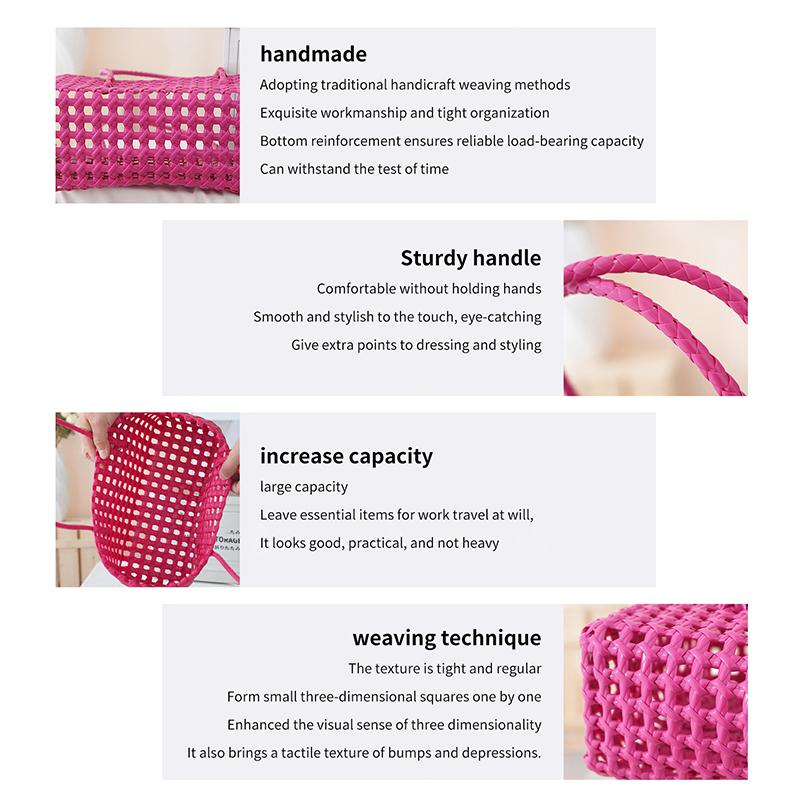 Handgefertigte Plastik-Hohlgeflecht-Tasche Landhausstil Große Kapazität Strand-Tragetasche Eimer-Tasche Damen-Handtasche Sommer-Strandtasche