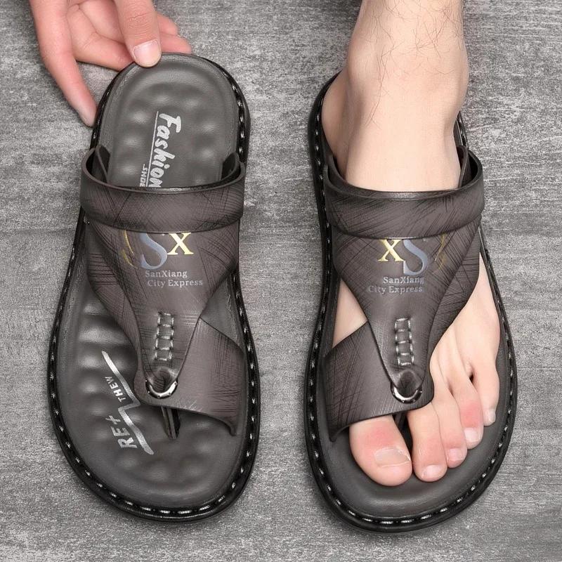 Sandali da Uomo di Alta Qualità Sandali Casual in Pelle di Lusso Scarpe da Spiaggia Antiscivolo da Esterno per Uomo Estate Sandalia Infradito con Zeppa