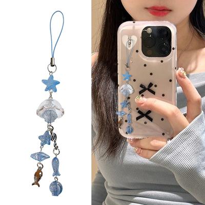 Ocean Themed Beaded Phone Charm Featuring Fish And Conch Elements Stylish Phone Lanyard For A Personalized Touch