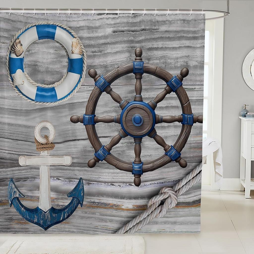 Lovely Dog Shower Curtains,Cute Puppies Cartoon Animal Bath Curtain,Paw Print Blue Cloth Fabric Bathroom Decor Set with Hooks