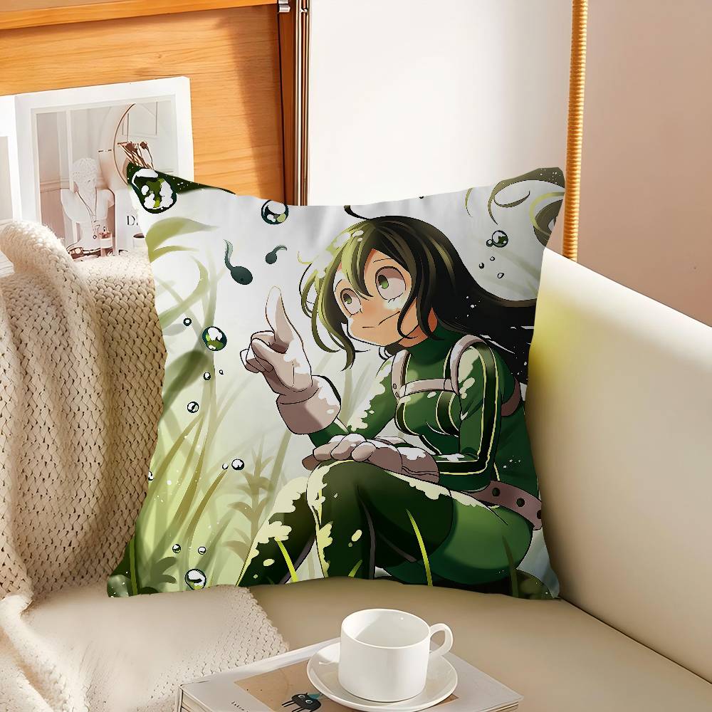 T-Tsuyu Asui Cartoon Animation Pillow Covers Cartoon Sofa Decorative Home Double-sided Printing Short Plush Cute Cushion Cover