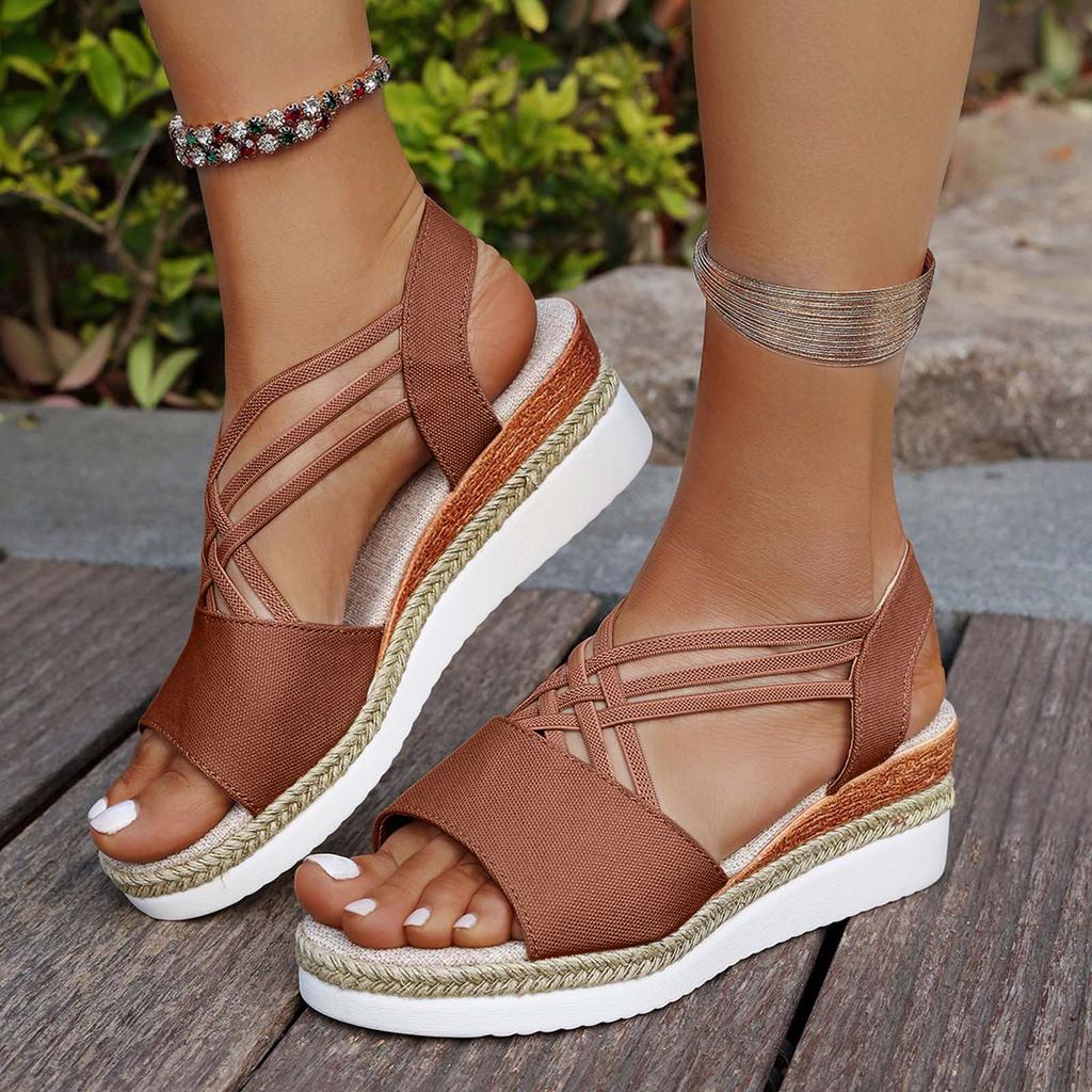 Plain Sandals Women'S Fashionable Platform Open Toe Casual Sandal With Elastic Straps Comfy For Beach Clear Platforms Shoes