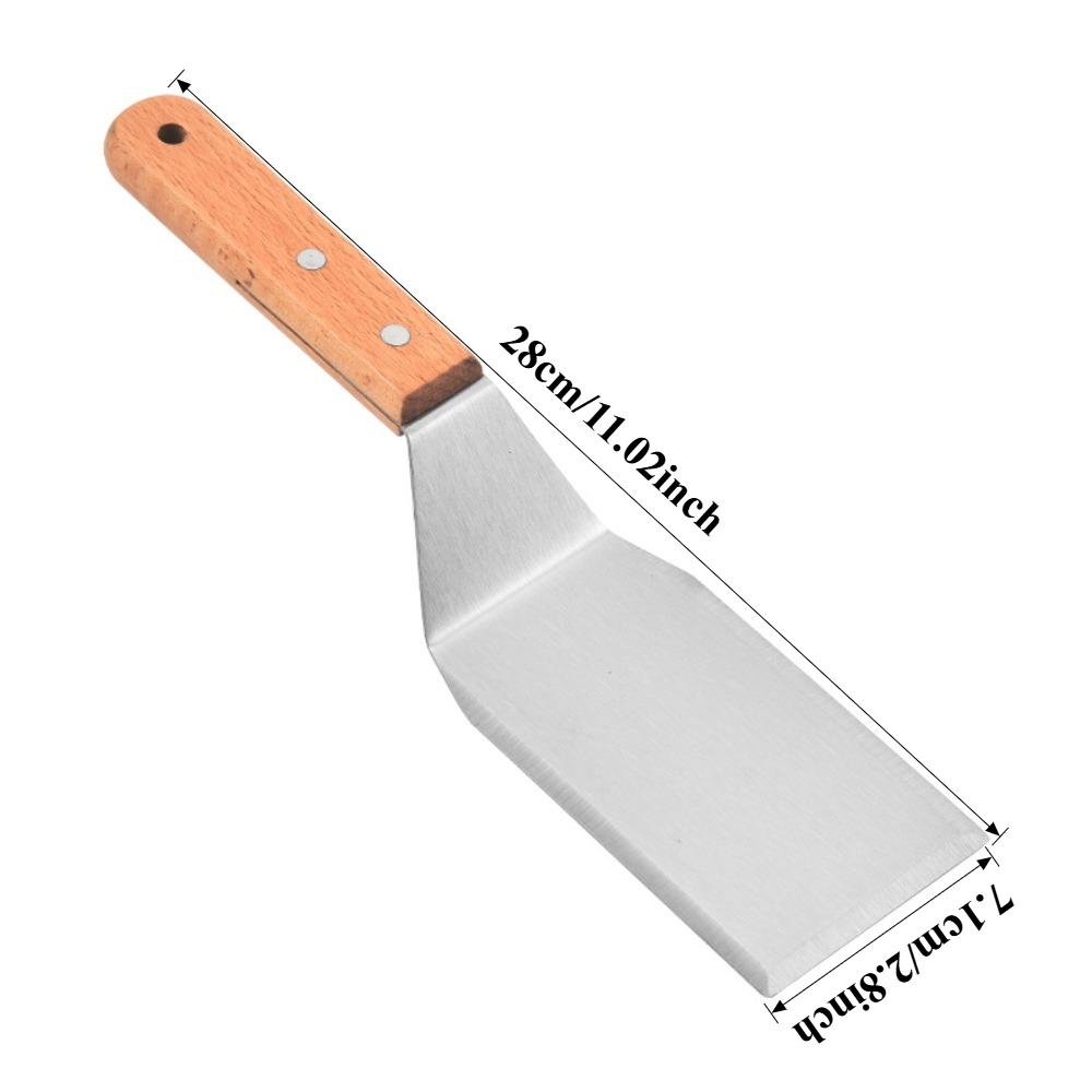 Stainless Steel Square Head Steak Cooking Spatula Wood Handle Pizza Shovel Pancake Beef Turner Scraper BBQ Utensils for Kitchen