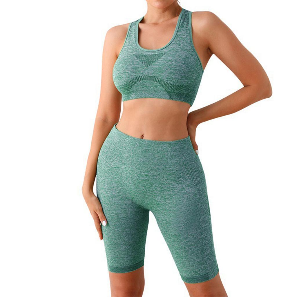 Women's Fashion U-neck Sleeveless Vest Top High Waist Abdominal Compression Fitness Tight Fitting Running Sports Shorts  Yoga Two-piece Set