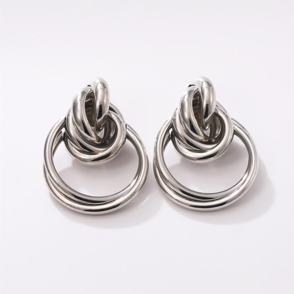 European and American exaggerated earrings, personality geometry, large circle metal trendy temperament, double-layer hollow tube earrings