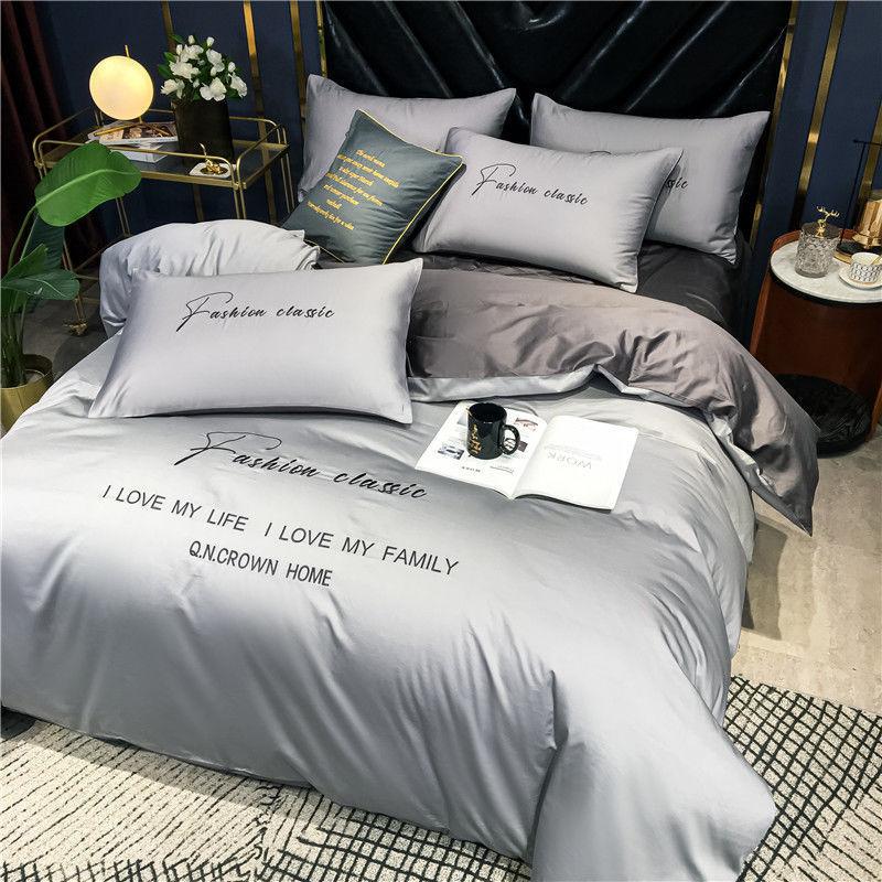 High End Skin Friendly Bedding Set Queen Luxury Embroidery Duvet Cover Set with Flat Sheet Simple Durable King Size Bedding Sets