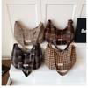 Retro Ctrast Color Plaid Women Woolen Crossbody Bags Versatile Ladies Shoulder Underarm Bag Large Capacity Girls Tote Handbag