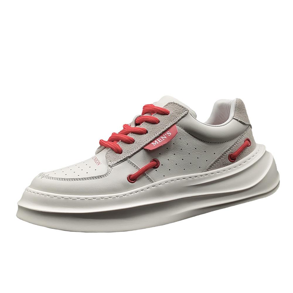 Pantofi casual de înaltă calitate pentru bărbați, Pantofi albi mici din piele, Pantofi la modă pentru bărbați, Stație europeană, Pantofi pentru bărbați care măresc înălțimea, Pantofi albi tip skate pentru băieți