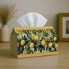 1pc Tissue Box Holder Featuring a Botanical Lemon Branch Design with a Yellow Fruit And Green Leaf Border In Ivory, Made from Durable Polyester. Perfe