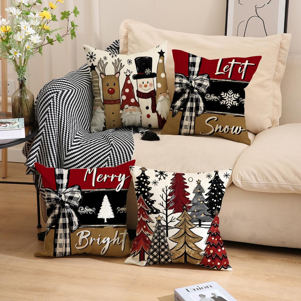Weihnachts-Kissenbezug Herbst- und Winter-Set Kombination Kissen Kissen Leinen Bedruckt Sofa-Kissen