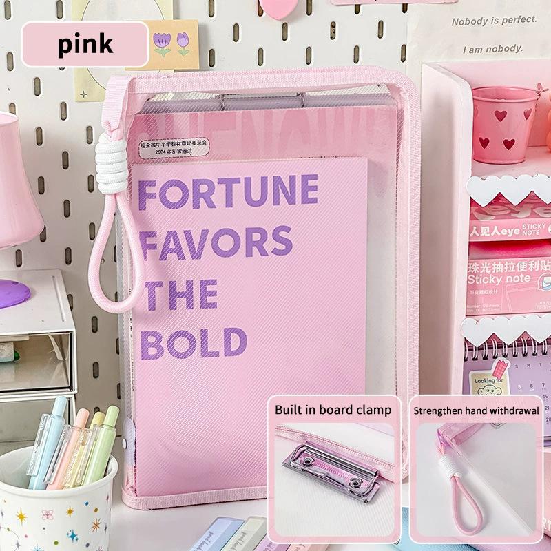 

Портативный чехол для папок с прозрачной ручкой, сумки-органайзеры для хранения, формат А4, на молнии, конфетных цветов, держатель для канцелярских принадлежностей розовый