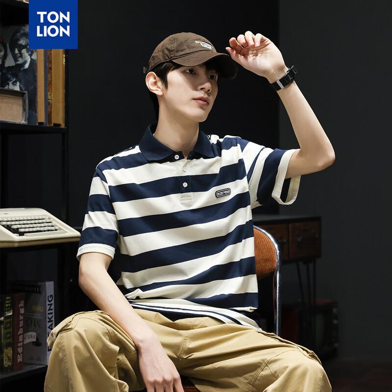 TonLion Men s Striped Short-Sleeve Polo Shirt L