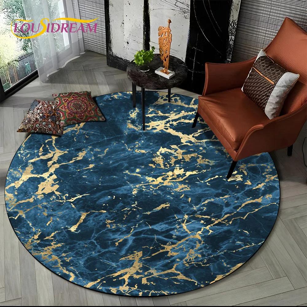 3D Colour Luxurious Marble Green Blue Gold Round Carpet Rug for Living Room Bedroom Child Chair Decor,Pet Area Rug Non slip Mat
