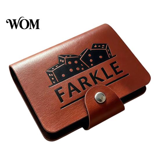 Dice Game Kit Farkle Board Game, with Faux Leather Case, 6 Dices, Wooden Family Night Scoreboard, Portable Tabletop for Travel Party Lightweight