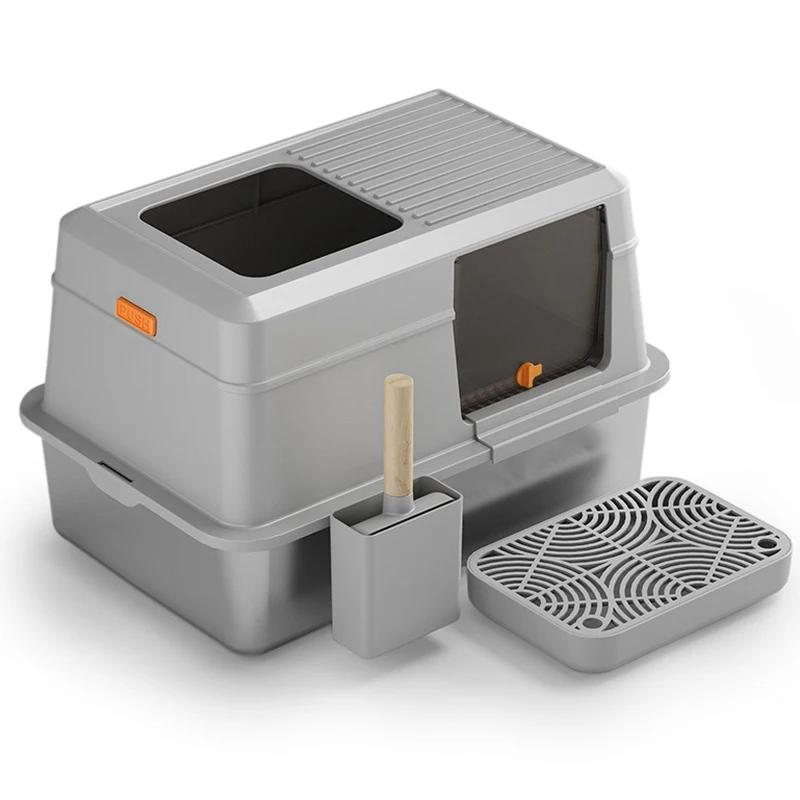 Fully Enclosed Cat Litter Box Stainless Steel Large Size Cats Litter Boxes Top Entry Open Exit Cat Toilet Scoop Pet Supplies