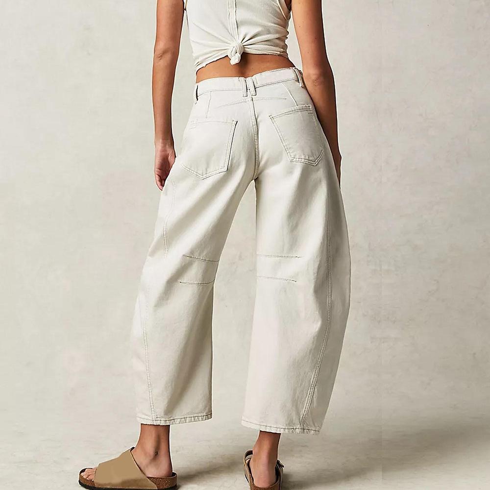 Women's Washed Denim Wide-Leg Jeans: Trendy Loose-Fit Long Pants, Spring 2026 Arrival.
