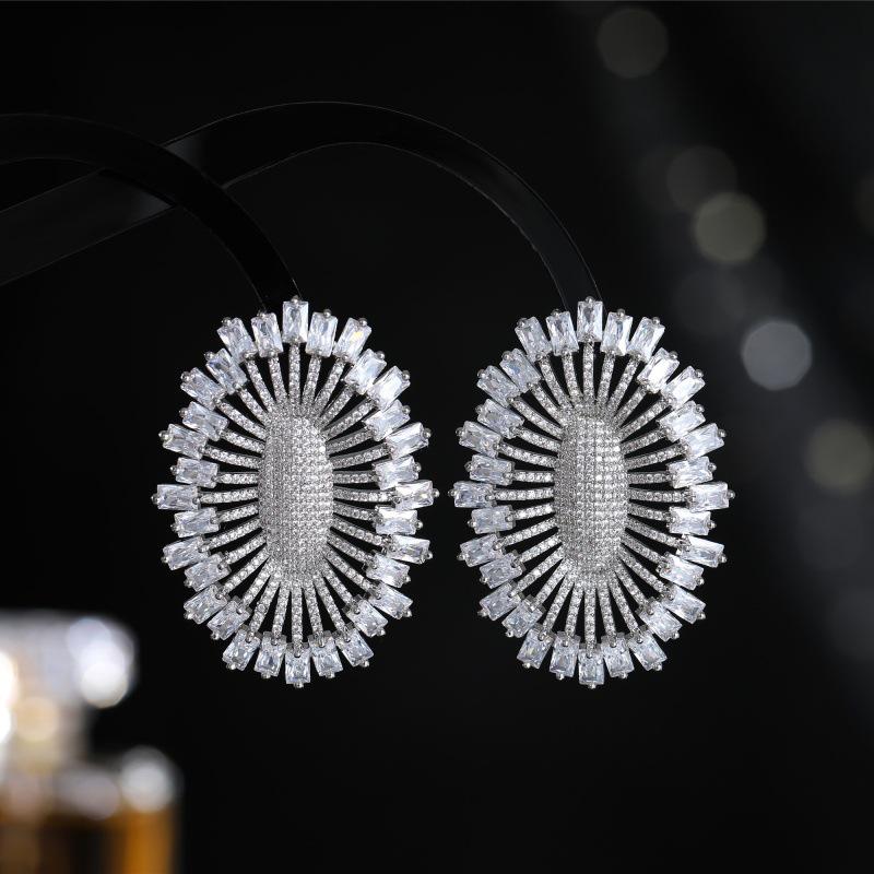 European American Luxury Zircon Earrings: Fashionable S925 Sterling Silver Hollow Ear Studs for Women