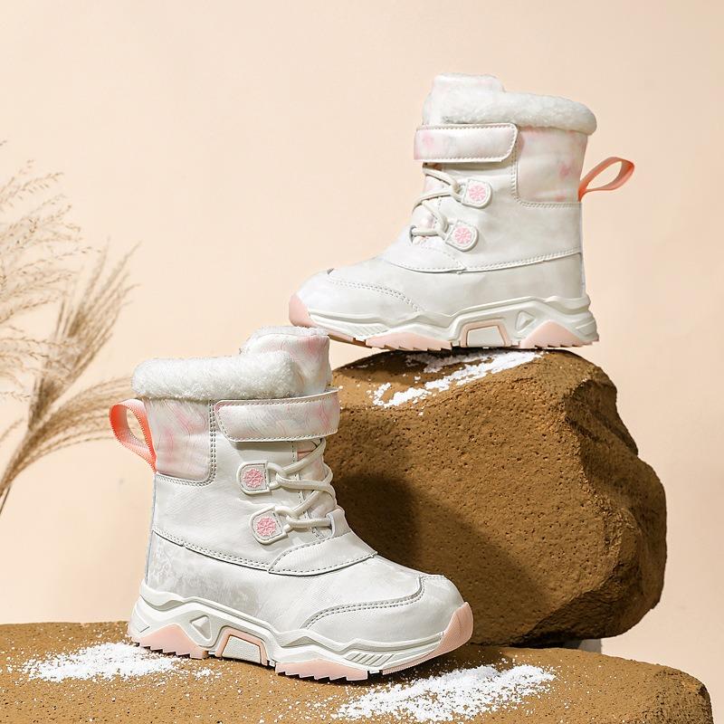 Kinder-Schneestiefel, neue Baumwollschuhe für Jungen, warme Winterstiefel mit Samt, High-Top-Camouflage-Sportschuhe für mittelgroße und große Kinder, grenzüberschreitend