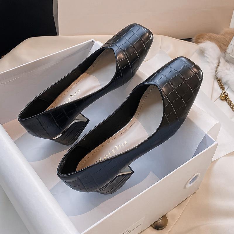 New Designers Classics Square Toe Chunky Heel Women Pumps High Heels Work Shoes Elegant Black White Office Ladies Shoe Size35-43