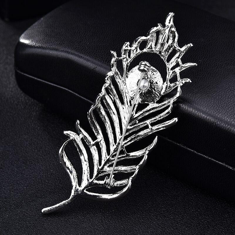 Elegante Society-Kristall-Pfauenfeder-Brosche - Damen-Corsagen-Pin mit Strasssteinen in verschiedenen Farben