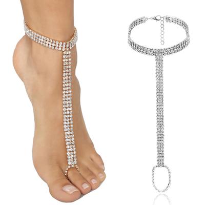 Braut Kristall Fußkettchen Kette Fuß Schmuck für Frauen Charme Strass Mehrschichtige Fuß Kette Strand Fußkettchen Zehe Weihnachten