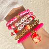 Valentine's Day Bracelet Multi-layer Stacked Pink Love Pendant Bracelet Soft Pottery Beaded Elastic Bracelet