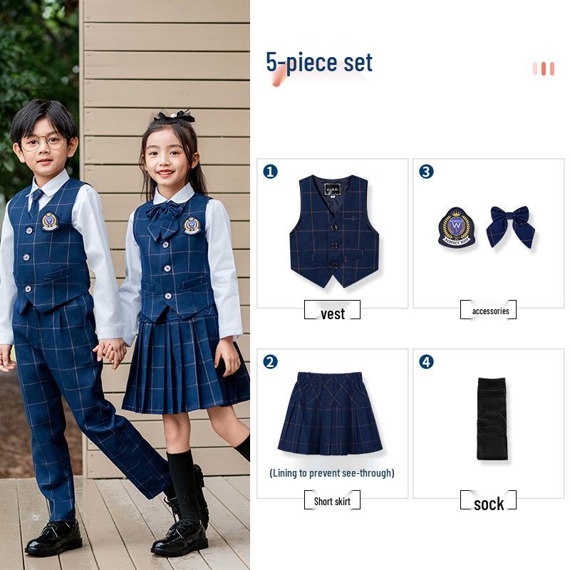 Britský školkový a základní školní uniformový set: Jarní/Podzimní oblek pro chlapce a dívky, třídílný.