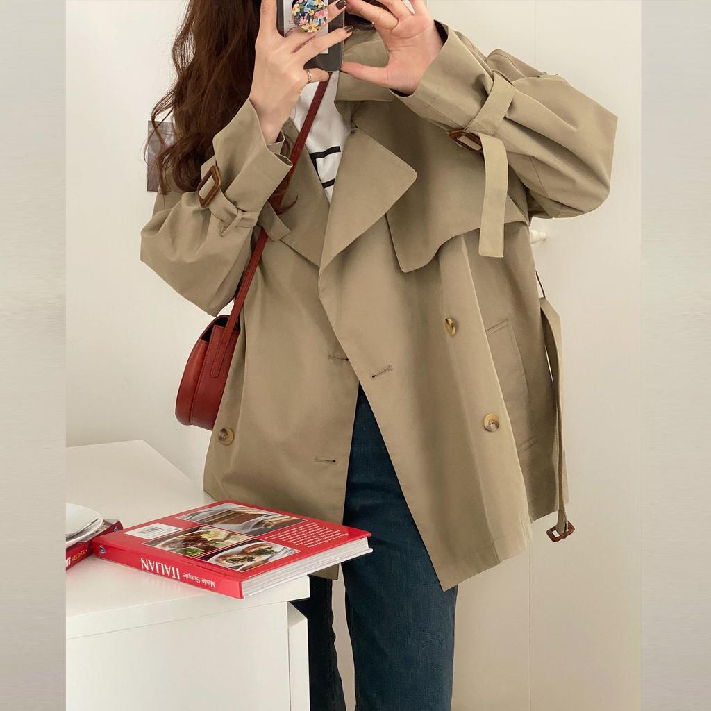 Wiosna Jesień Casual Trench Coat dla kobiet Pasek Luźna Kurtka
