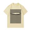 Men's 100% Cotton Crew Neck Short Sleeve T-Shirt, Minimal Striped Hidden Abstract Face Optical Illusion Print Casual Comfortable Daily Wear Summer Bre