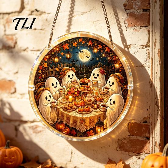 Unique Craftsmanship Hanging Disk Halloween Acrylic Puzzle Sun Catcher, DIY Spooky Suncatcher Kit, Theme Room Decor Gothic Stained Glass Window