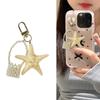 Elegant Starfish Keychain Pearls Accent Portable Purse Accessory