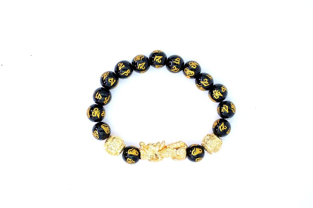 Black Beaded Bracelet with Gold Dragon Charm  Wealth & Protection Feng Shui Jewelry| Spiritual Protection Bracelet| Powerful Feng Shui Gift for Men