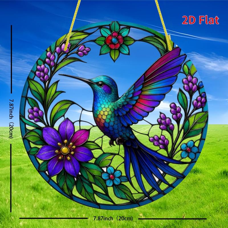2D Flat Round Hummingbird Acrylic Decoration Sign, Hummingbird & Floral Design, Suitable for Wall Decoration, Porch, Room, Villa, Accents Home, Hallwa