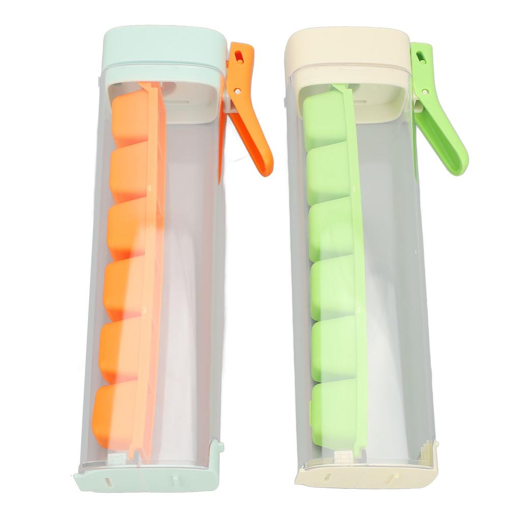 2PCS Ice Cube Trays 6 Grids Easy Release Reusable Ice Cube Molds with Lids and Bins for Cocktail Fruit Drinking