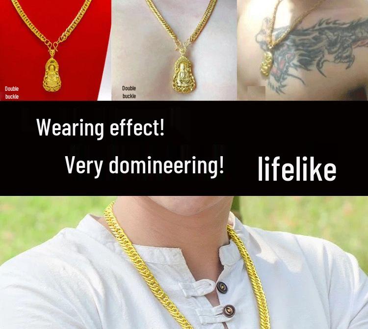 Unique Vietnam-Inspired Gold Necklace & Non-Fading Gold Watch Set for Men