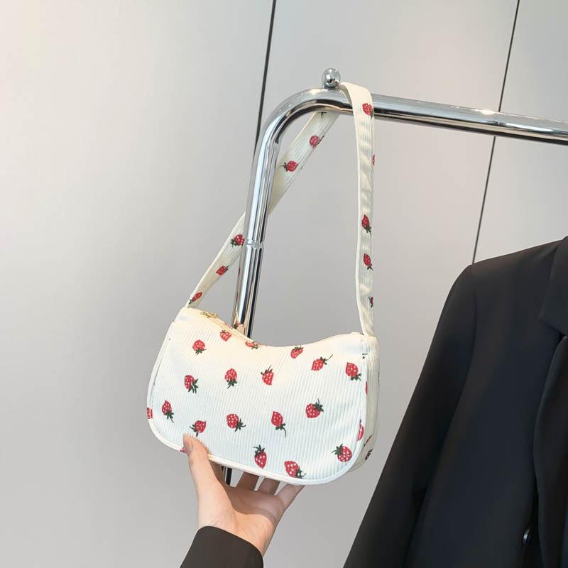 2024 Autumn Strawberry Print College Style Minimalist Tote Bag