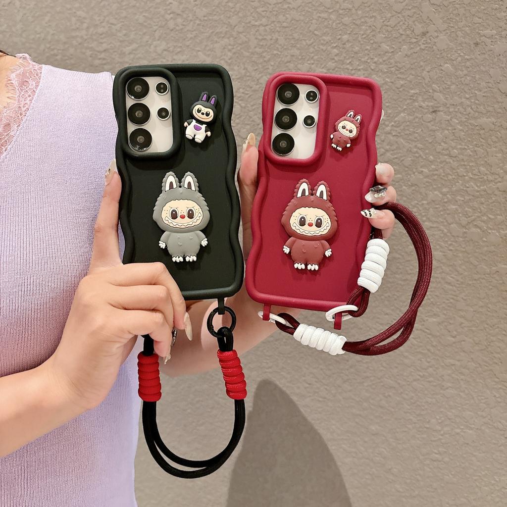 Suitable for Samsung S25 Ultra Cartoon Cute S24plus with Integrated Lanyard Hole Large Wave Mobile Phone Case