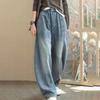 Pants for Women Plus Size Stretchy Elastic High Waist Long Trousers Solid Colour Casual Wide Leg Jean Pants