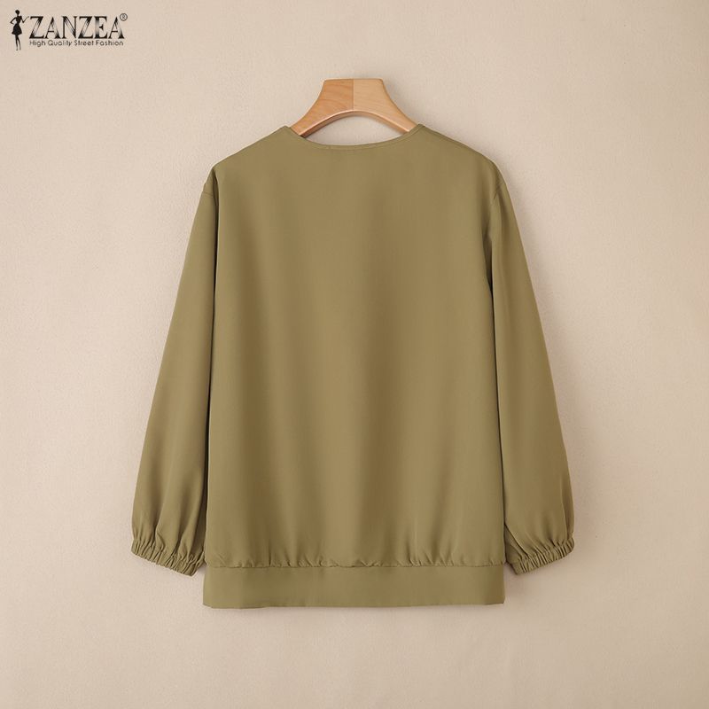 ZANZEA Women Lace Splice V-neck Casual Long Sleeve Blouse