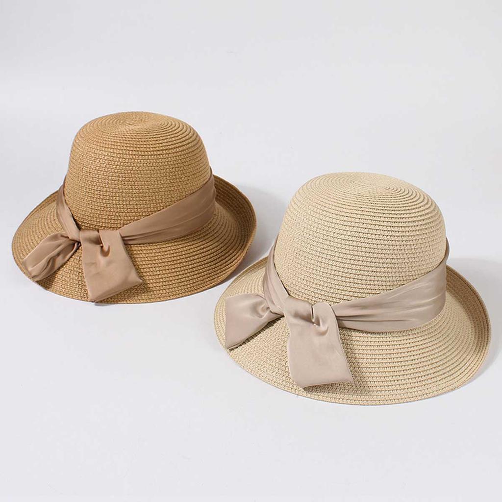 1PC New Summer Women Sun Hat Casual Fashion Bowtie Fisherman Hat Straw Hat with Bow Ribbon Travel Beach Hat CJCYMZ050