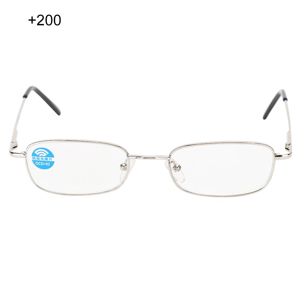 Reading Glasses Fashionable Unisex Men Women Anti Blue Light Clear Lens Reading Glasses(+200 Silver)