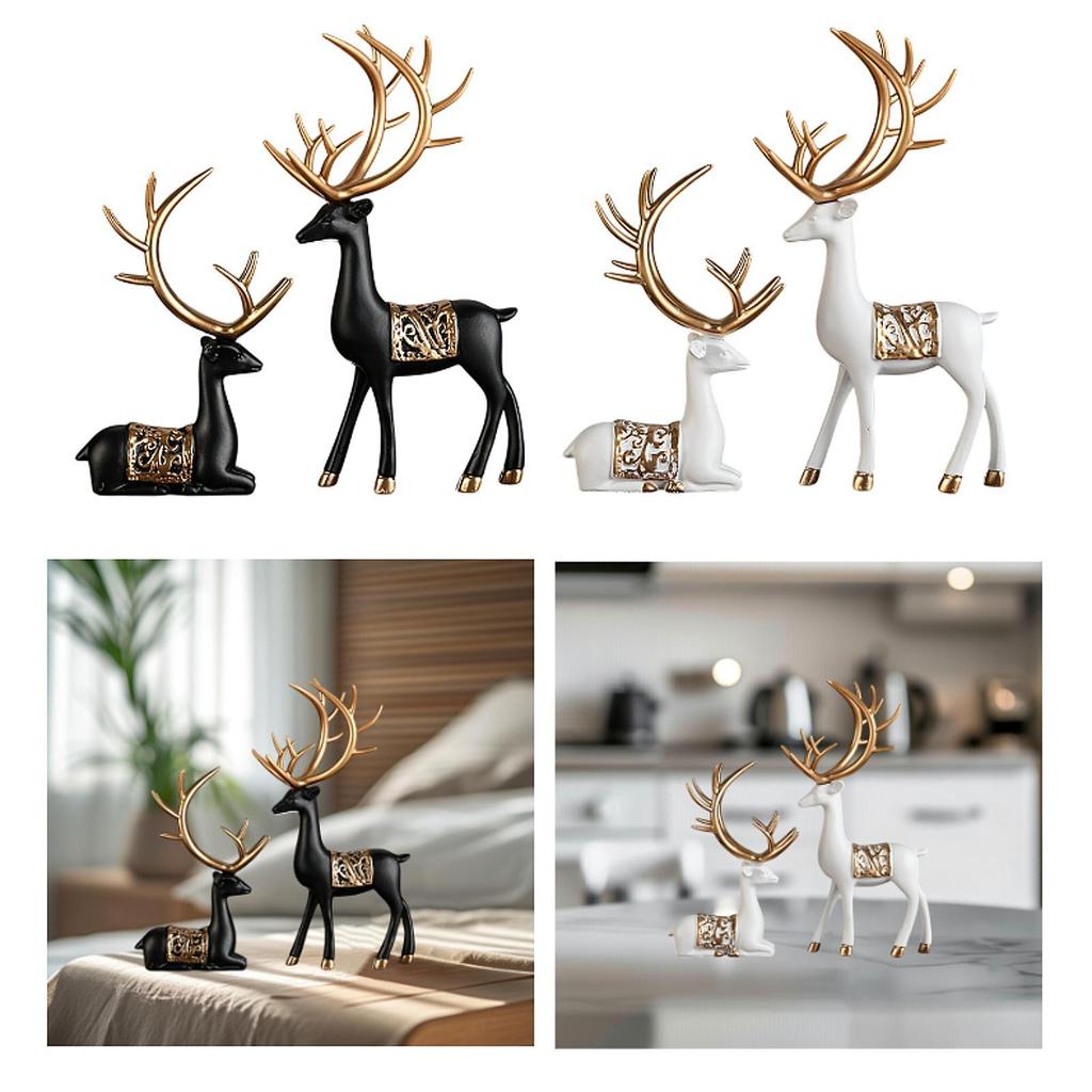 2x Deer Sculptures Decorative Figurines Modern Collectible Tabletop Ornaments