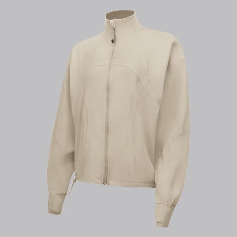 Loose-Fit Bat Sleeve Stand Collar Women's Windproof Sports Jacket for Autumn Yoga and Running