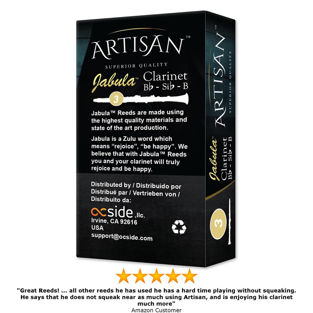 ARTISAN Clarinet Reeds, B Flat, Box of 10, Full Grade, Best Grade Cane, Strength 3